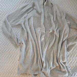 Athleta Ribbed Long Gray Open-Front Sweater Cardigan